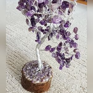 Purple Amethyst Genuine Natural Gemstone Wired Tree Sculpture NEW!